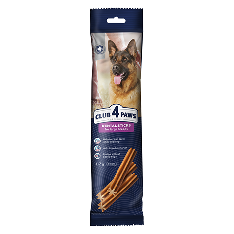 CLUB 4 PAWS PREMIUM DENTAL STICKS. COMPLEMENTARY PET FOOD FOR ADULT DOGS