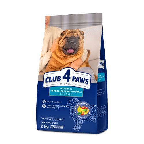 CLUB 4 PAWS Premium "Lamb and Rice" for adult dogs of all breeds. Сomplete dry pet food